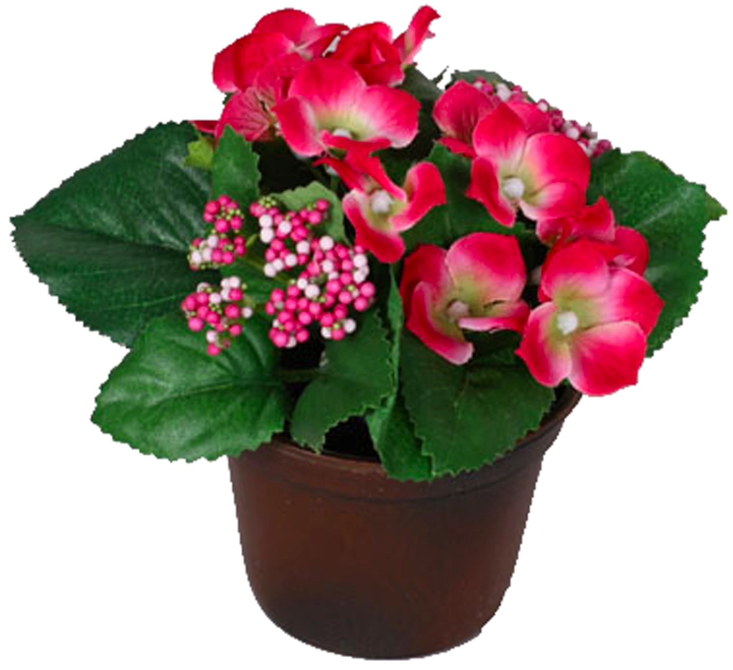 Искусственный цветок гортензия красная 15 см в горшке