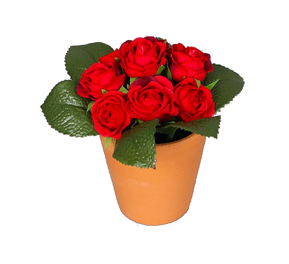 Искусственный цветок роза красная 12 см в горшке