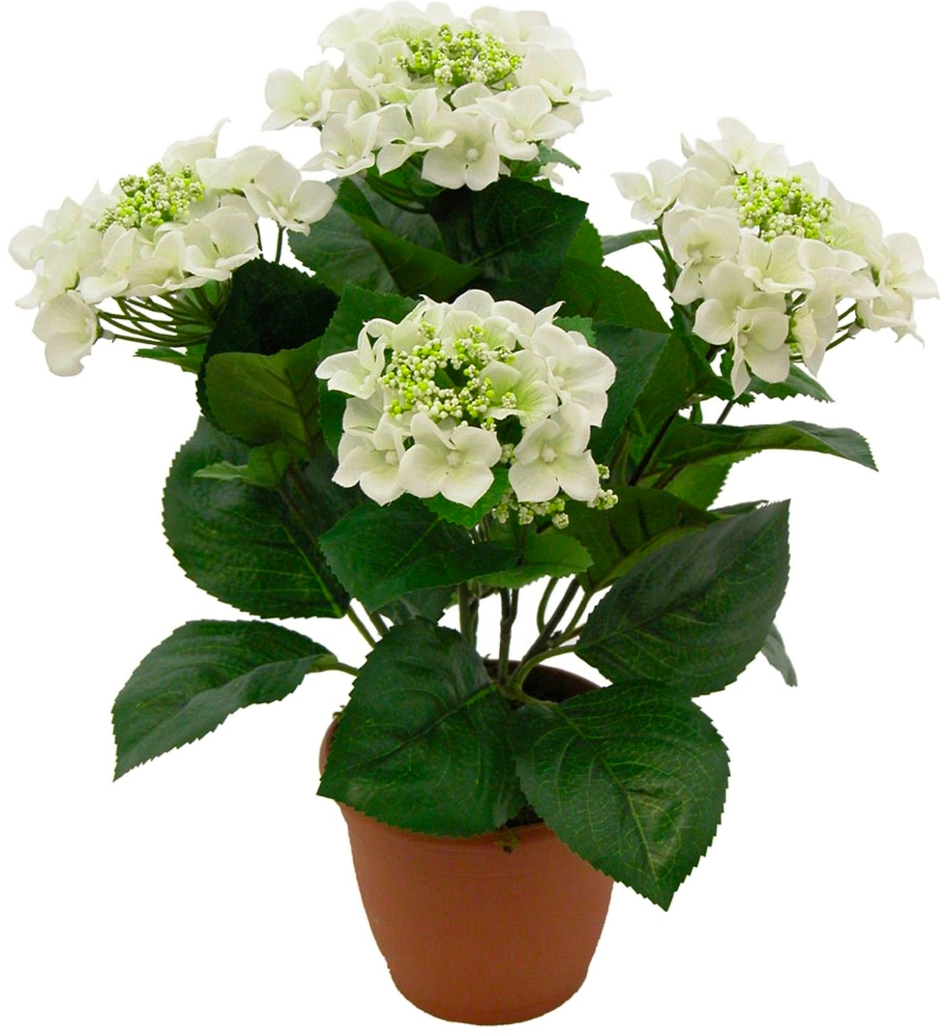 Искусственный цветок гортензия кремовая 30 см в горшке