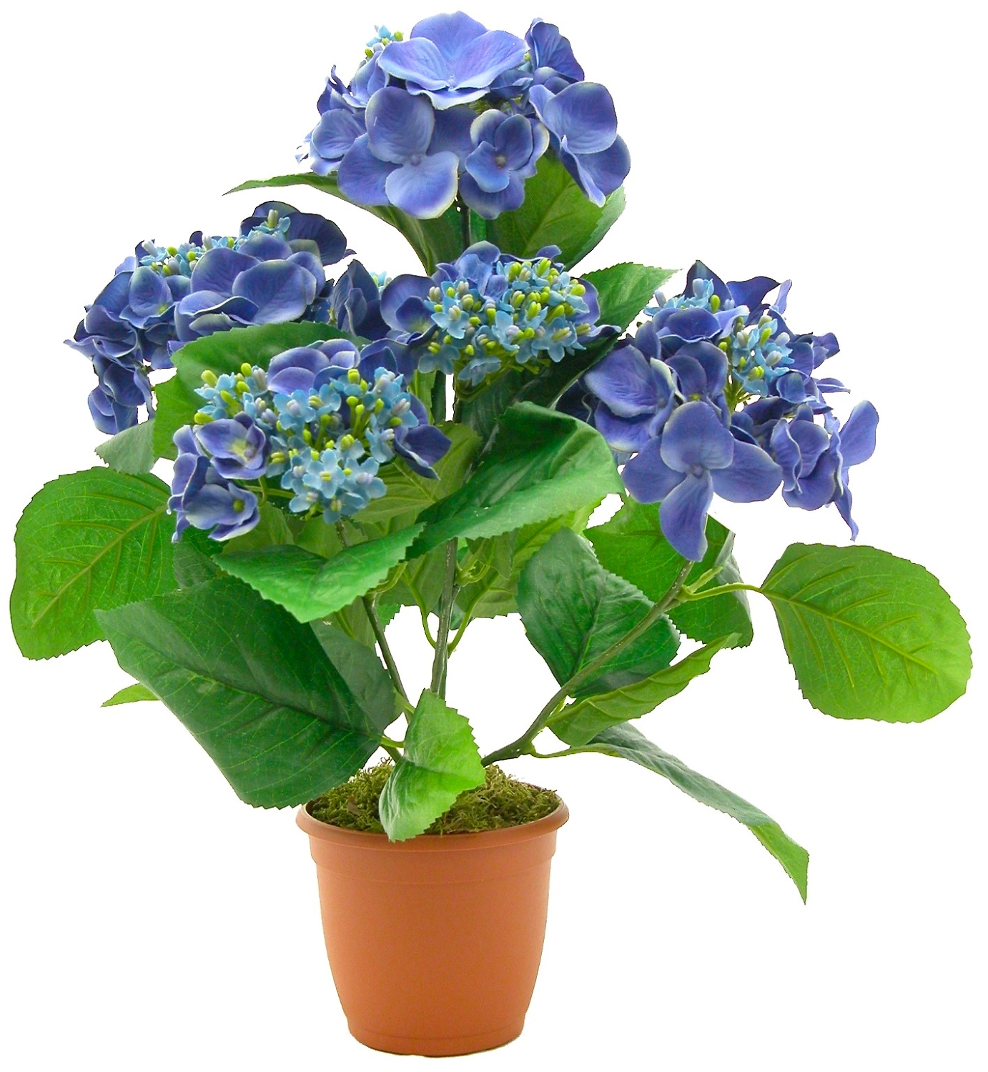 Искусственный цветок гортензия синяя 40 см в горшке