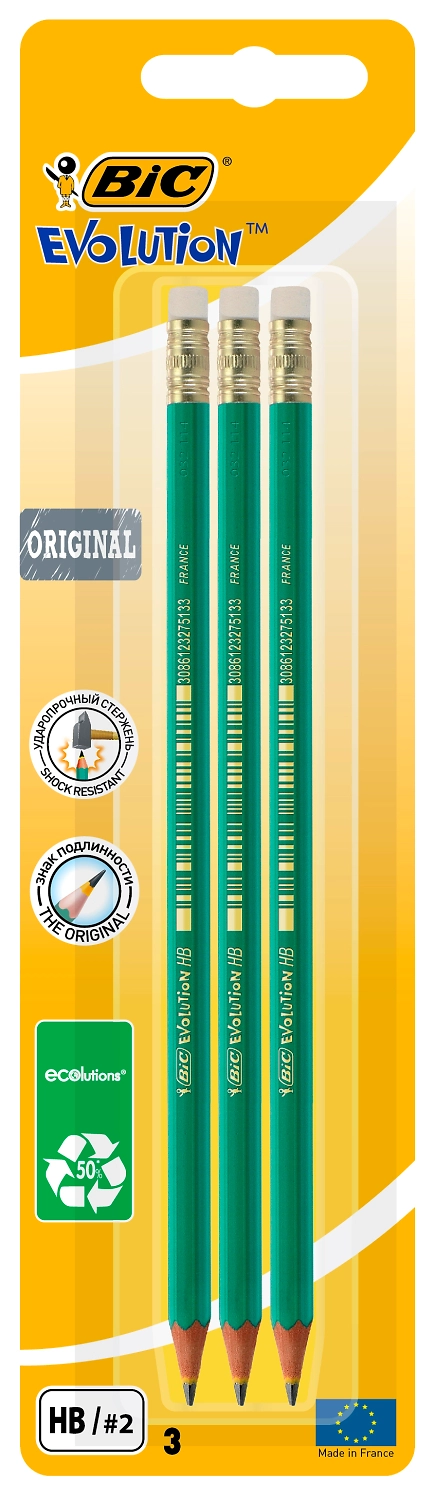 Набор карандашей BIC EVOLUTION с ластиком 3 шт
