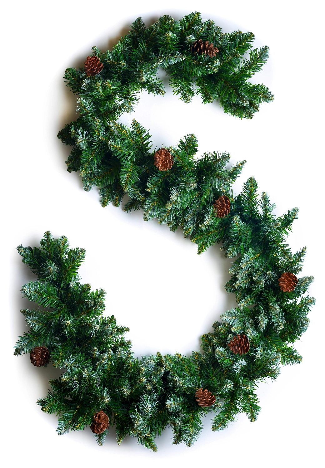 Гирлянда еловая с заостреными белыми кончиками и шишками 180 см