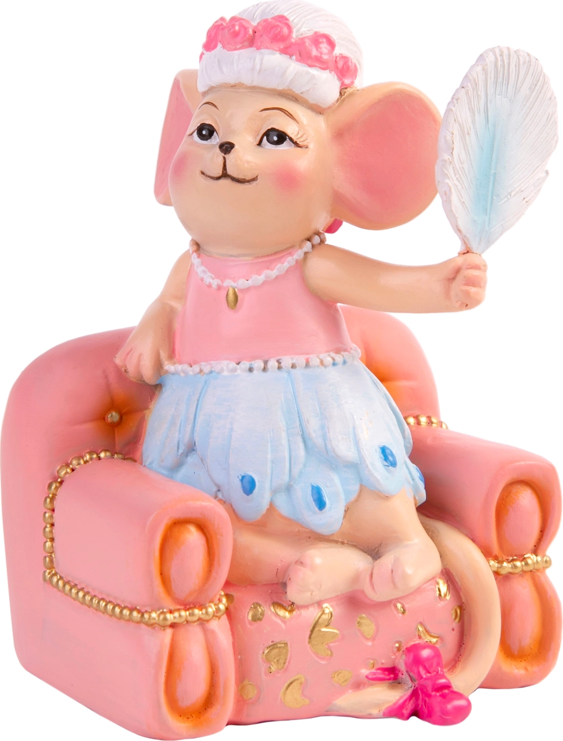 Фигурка Леди-мышонок на пуфик розовая 9,5х7 см