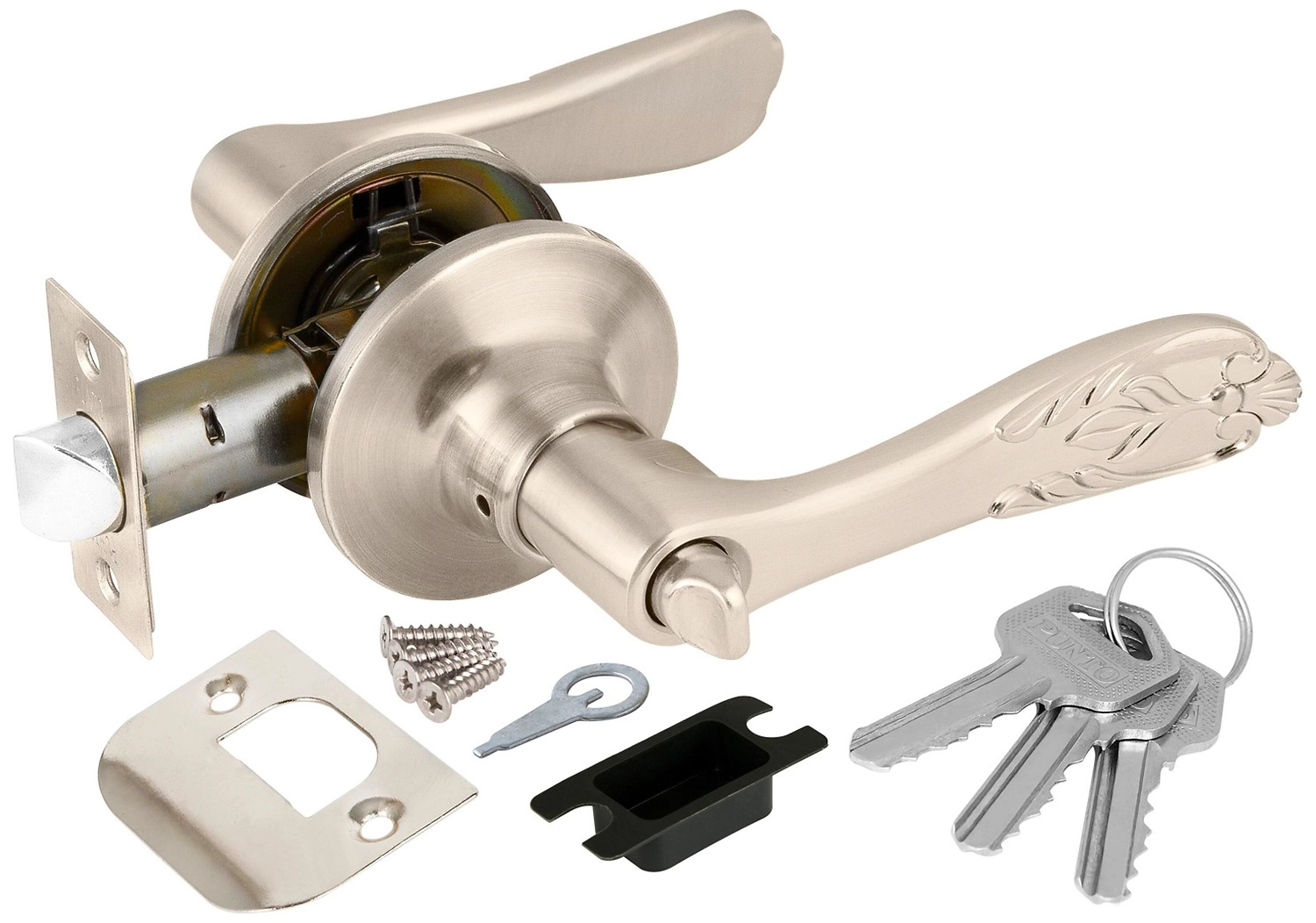 Дверная ручка-защелка PUNTO 6033 SN-E с ключом и фиксатором матовый никель