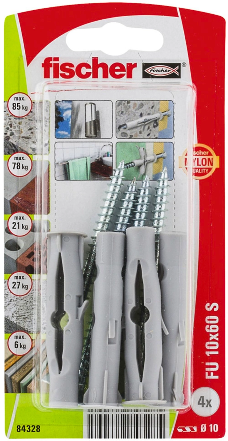 Дюбель универсальный распорный Fischer UX 84328 10x60 мм с шурупом 4 шт