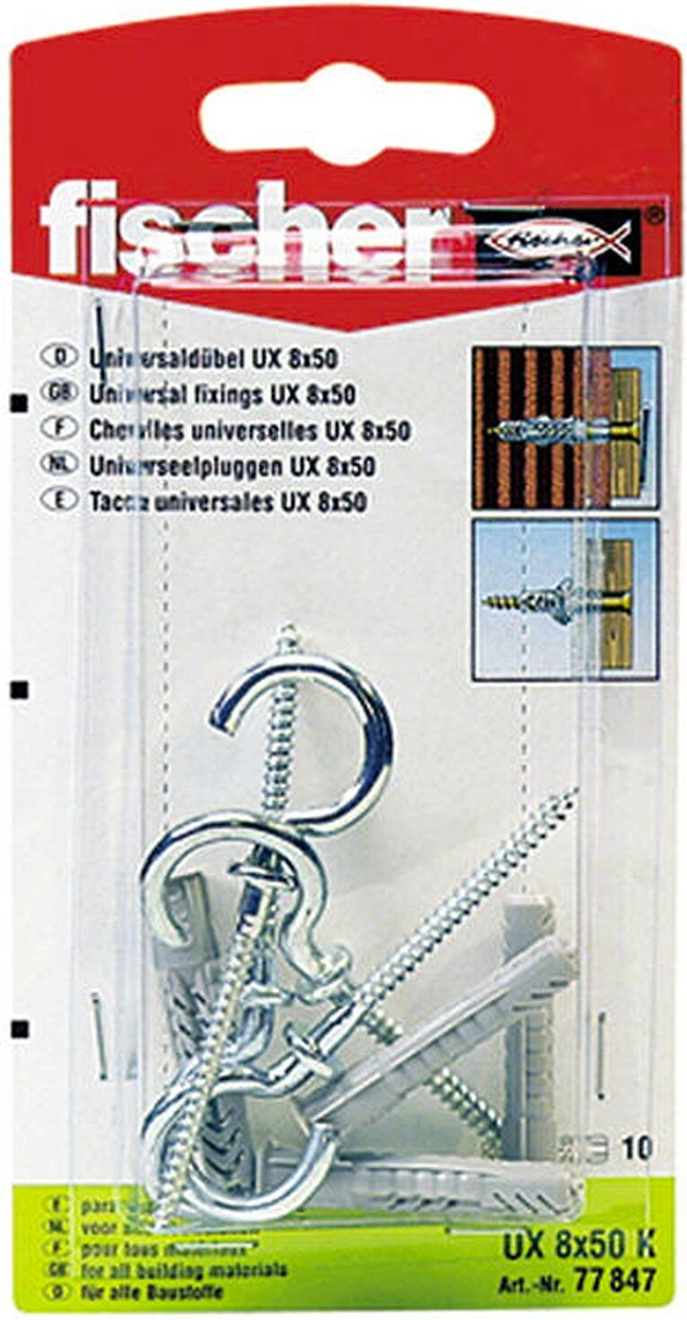 Дюбель универсальный распорный Fischer UX 8X50 мм с круглым крюком 4 шт