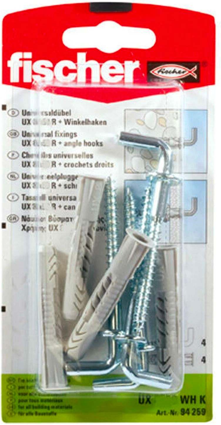 Дюбель универсальный распорный Fischer UX 6x35 мм с прямым крюком 4 шт