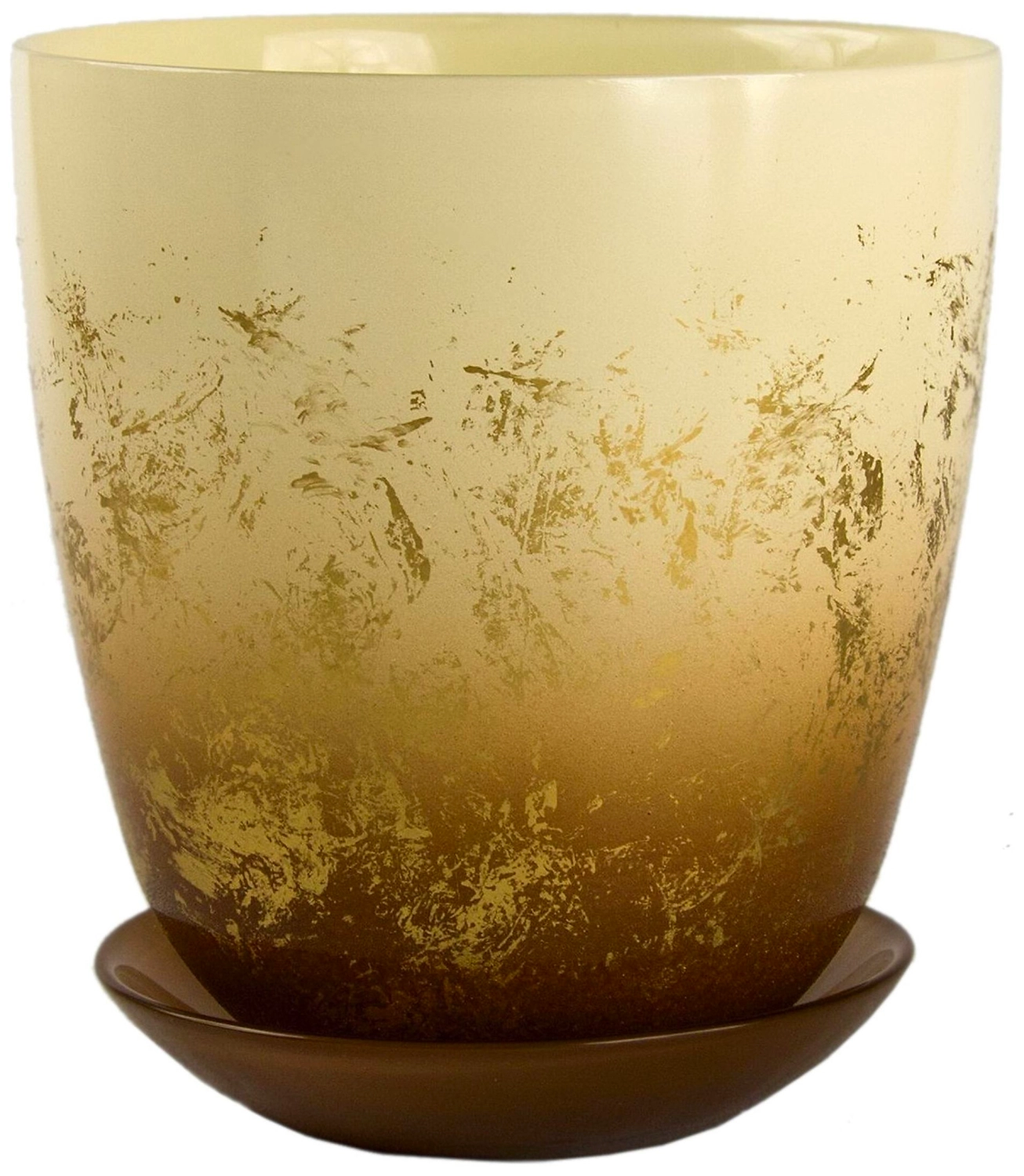 Горшок NiNaGlass №4 d15,8 см 2 л стеклянный золотой металлик с поддоном