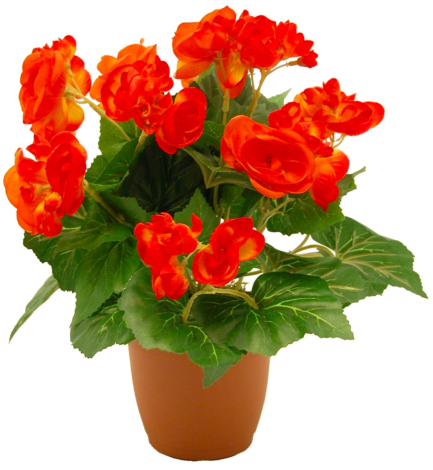 Искусственный цветок Бегония оранжевая 33 см в горшке