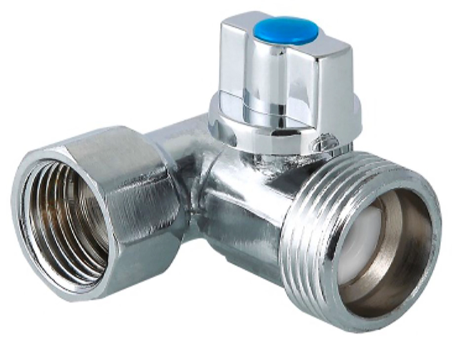 Кран шаровой латунь никелированный VALTEC AB2560405 1/2" х 3/4" х 1/2"