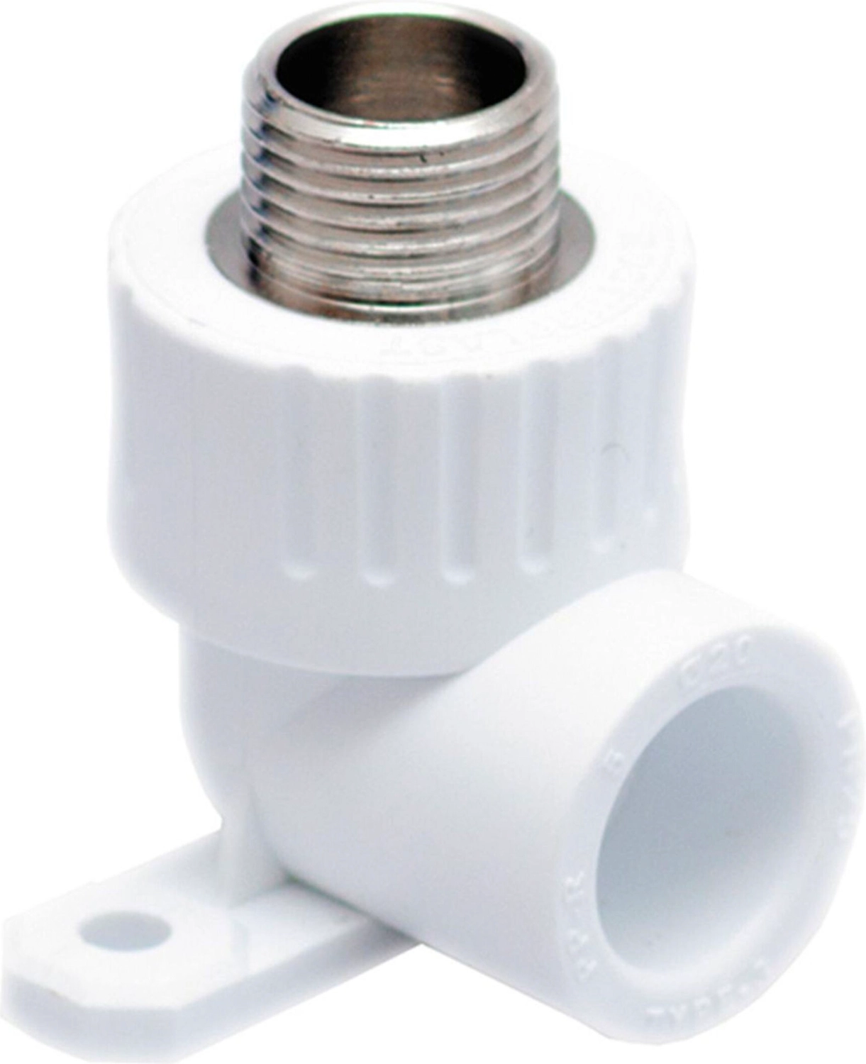 Угольник комбинированный с креплением PPR наружная резьба 25х 1/2,  белый, RTP