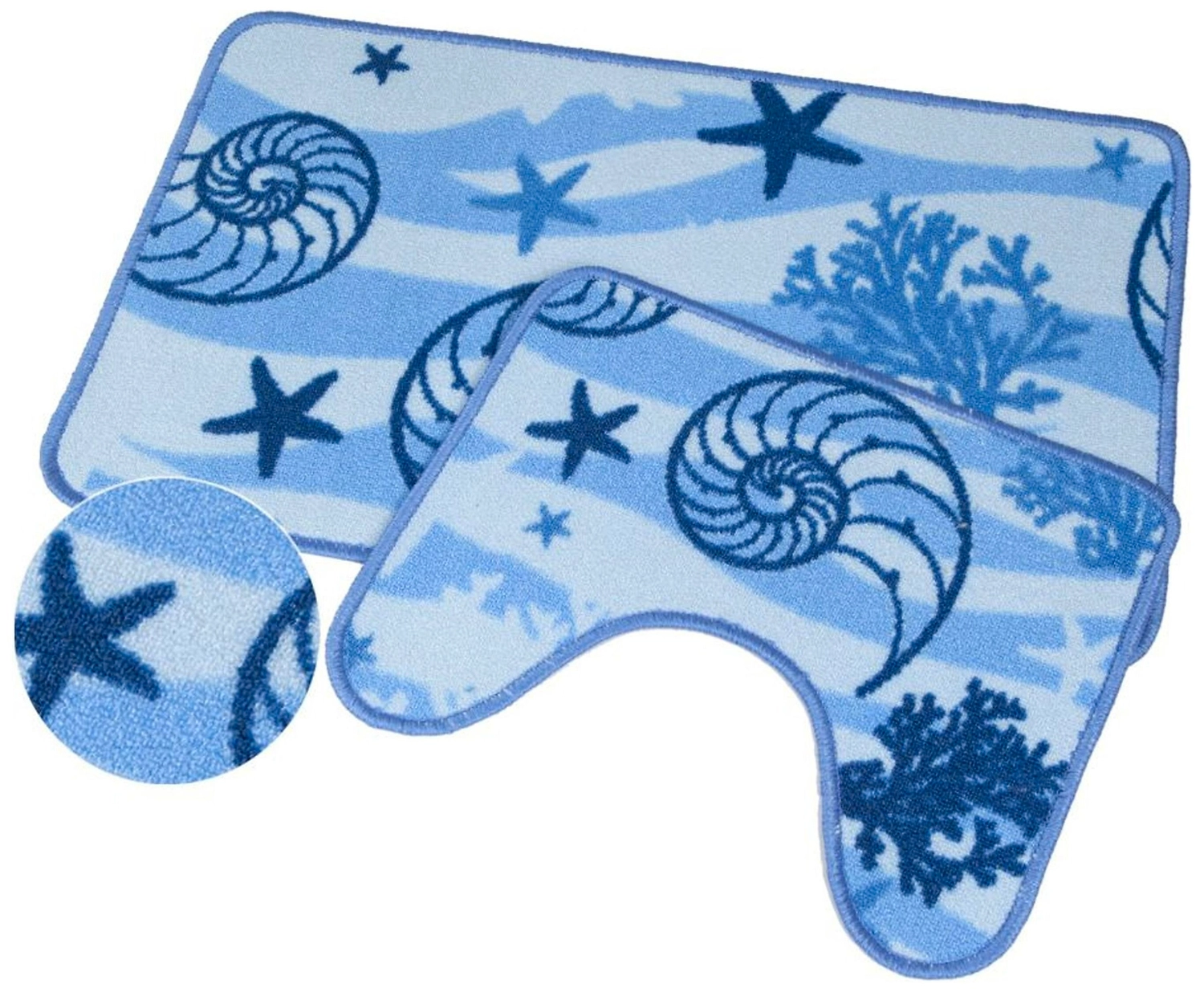 Комплект ковриков для ванной и туалета Морской мир 50х80 см ворсовый синий