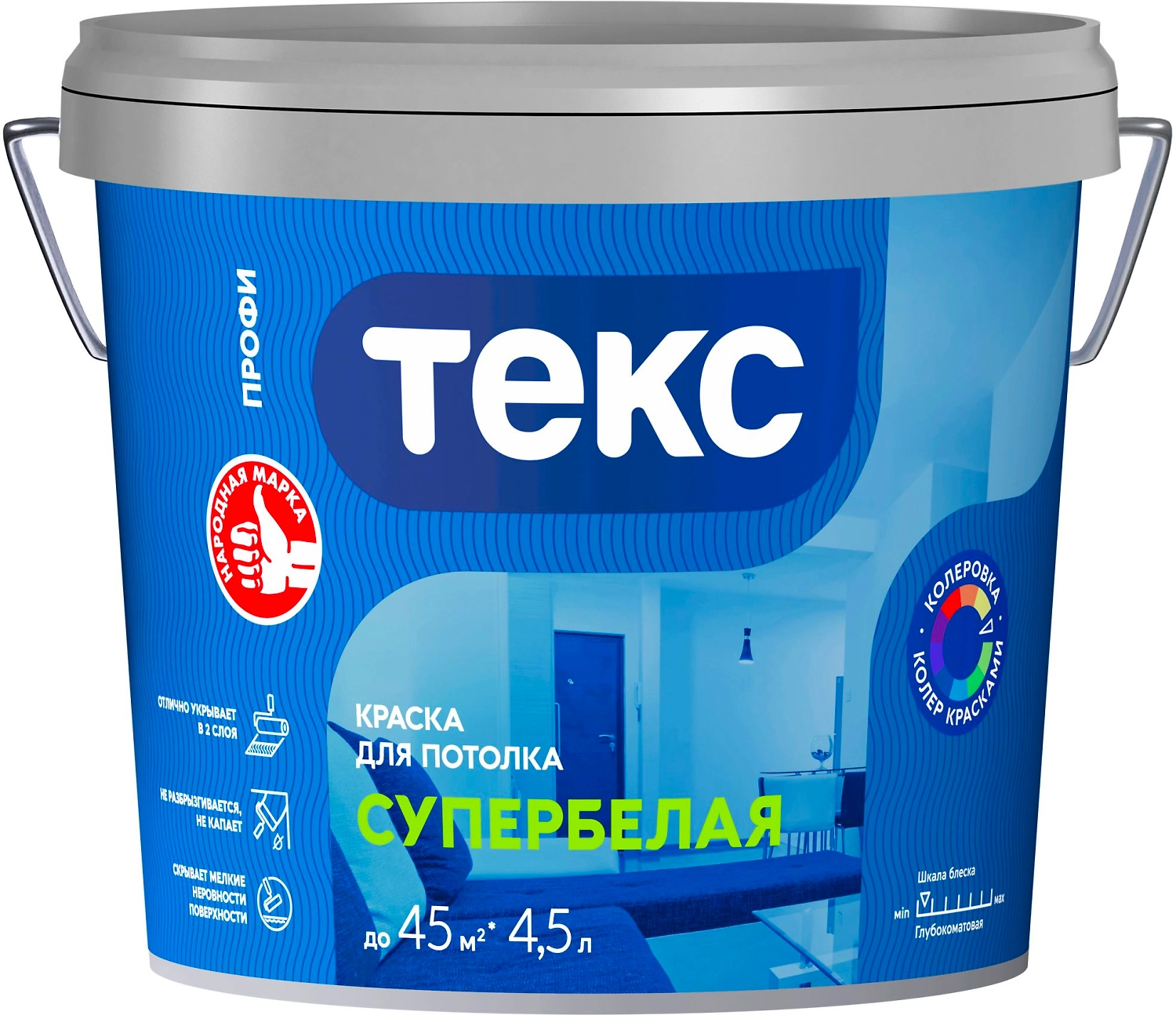 Краска интерьерная ТЕКС Профи гладкая глубокоматовая белая 4,5 л