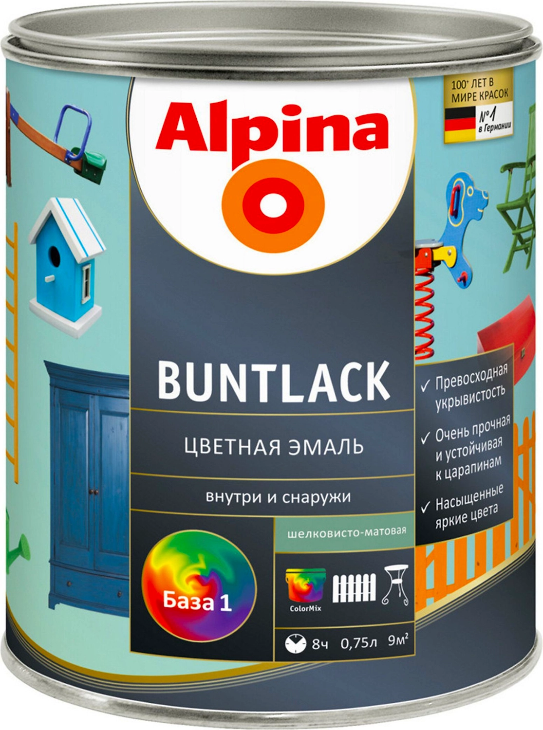 Эмаль универсальная ALPINA Buntlack полуматовая белая 0,75 л