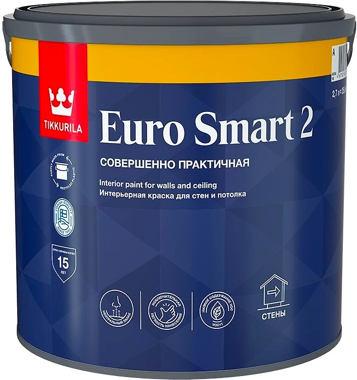 Краска интерьерная Tikkurila Euro Smart 2 глубокоматовая белая 2,7 л