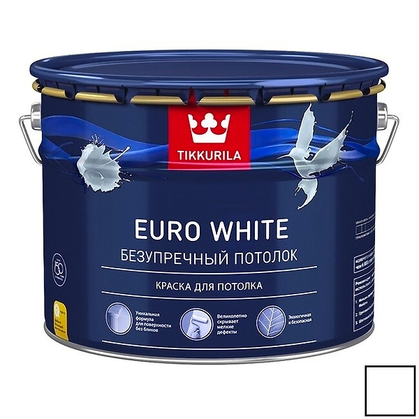 Краска интерьерная Tikkurila Euro White глубокоматовая белая 9 л