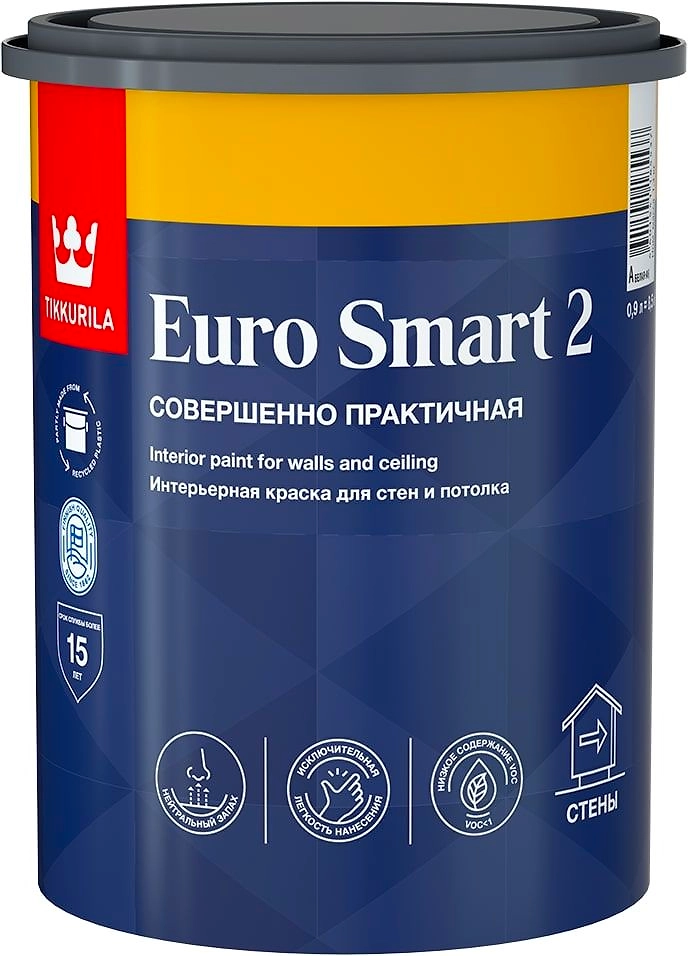 Краска интерьерная Tikkurila Euro Smart 2 глубокоматовая белая 0,9 л