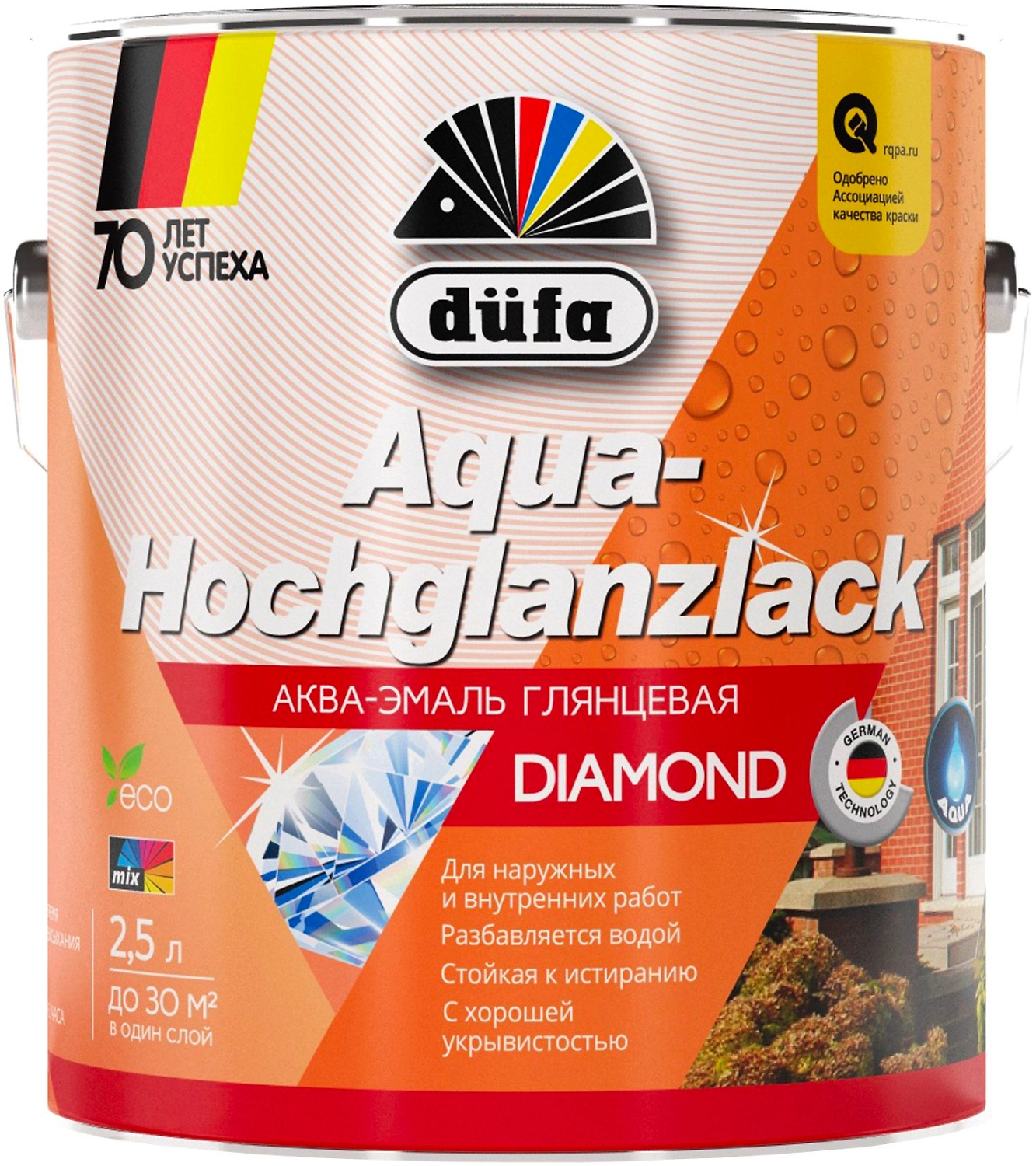 Эмаль универсальная dufa Aqua-Hochglanzlack белая 2,5 л