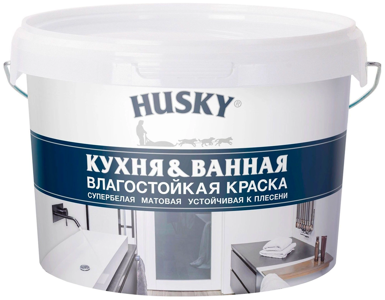 Краска интерьерная HUSKY Kitchen and Bathroom матовая белая 2,5 л