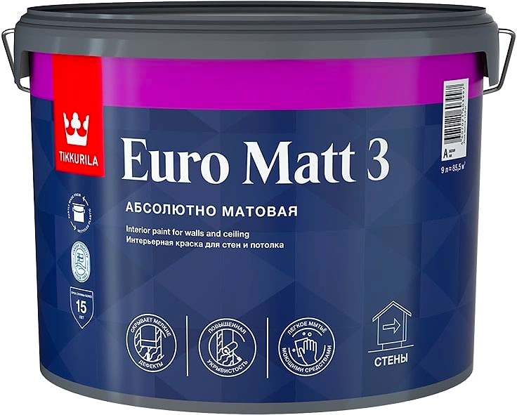 Краска интерьерная Tikkurila Euro Matt 3 матовая база C 9 л