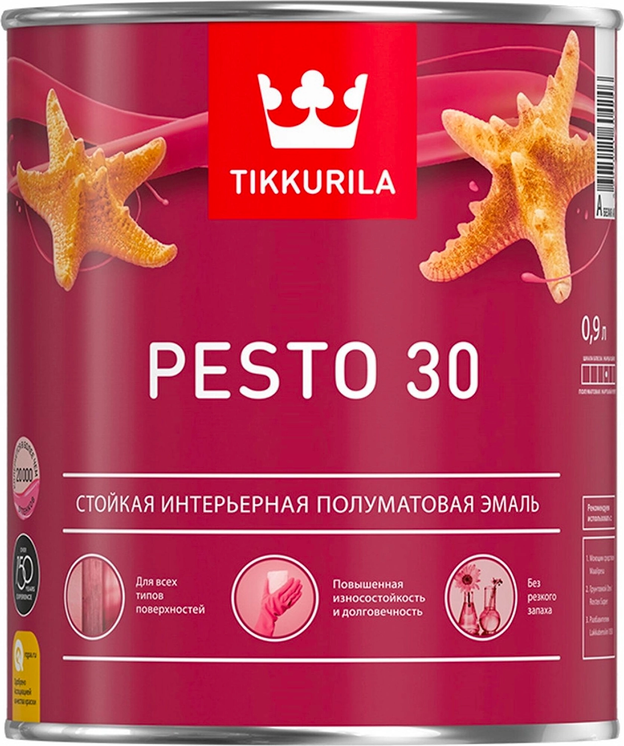 Эмаль интерьерная Tikkurila Pesto 30 полуматовая белая 0,9 л