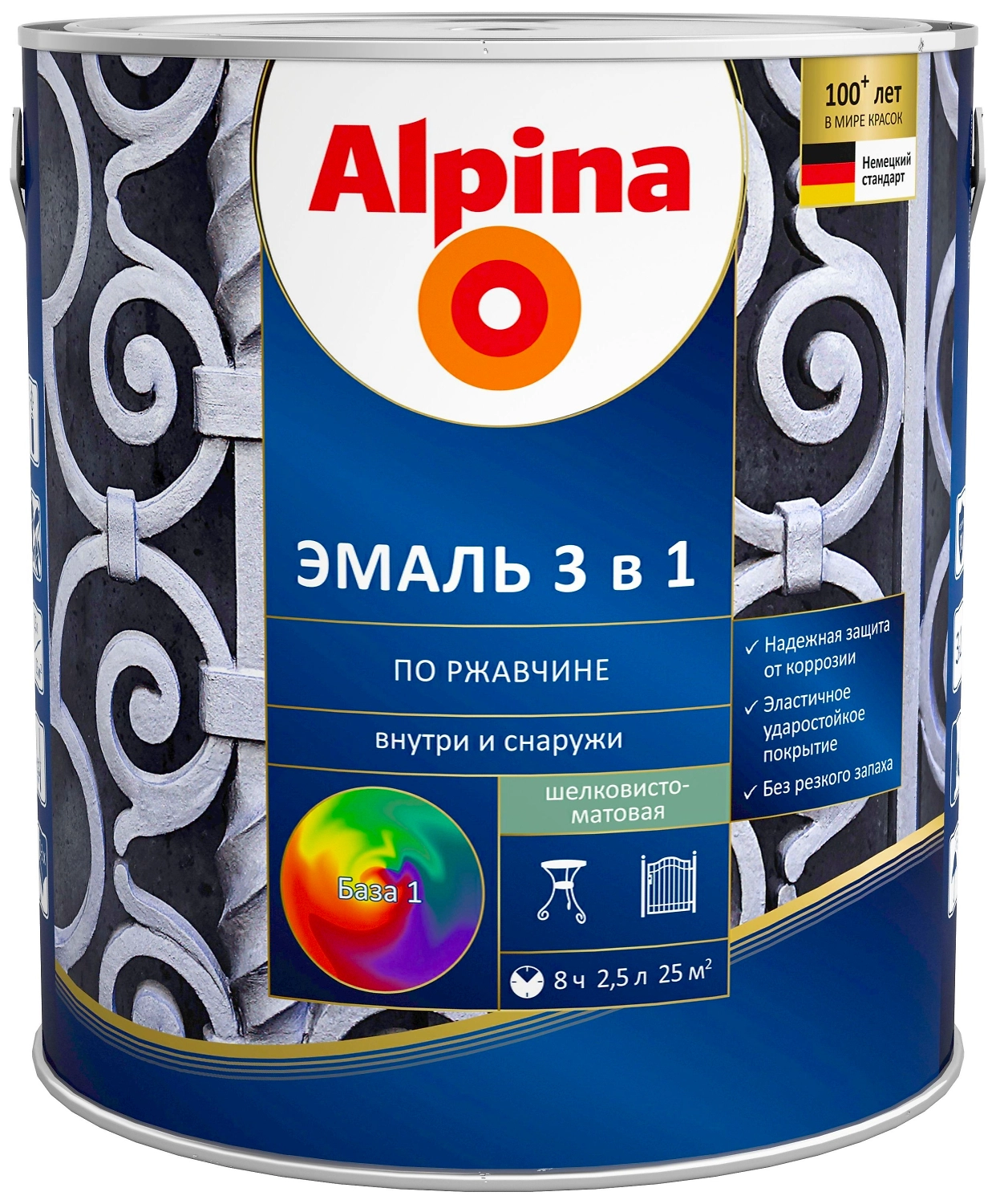 Эмаль по ржавчине ALPINA 3 в 1 матовая белая 0,75 л