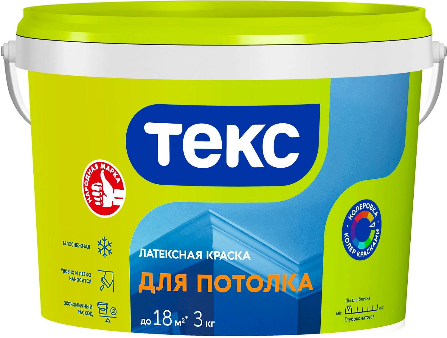 Краска интерьерная ТЕКС Универсал гладкая для потолков глубокоматовая белая 3 кг