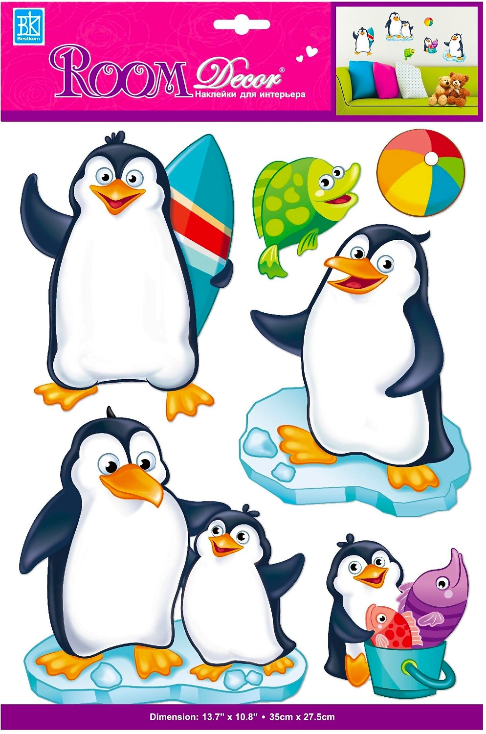Наклейки декоративные Room Decor Пингвины 35x27,5 см влагостойкие