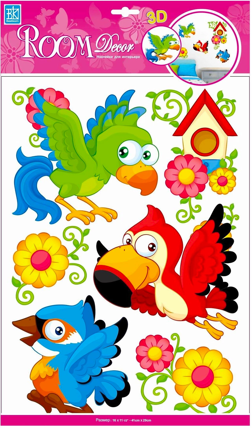 Наклейки декоративные Room Decor Попугай 41x29 см влагостойкие