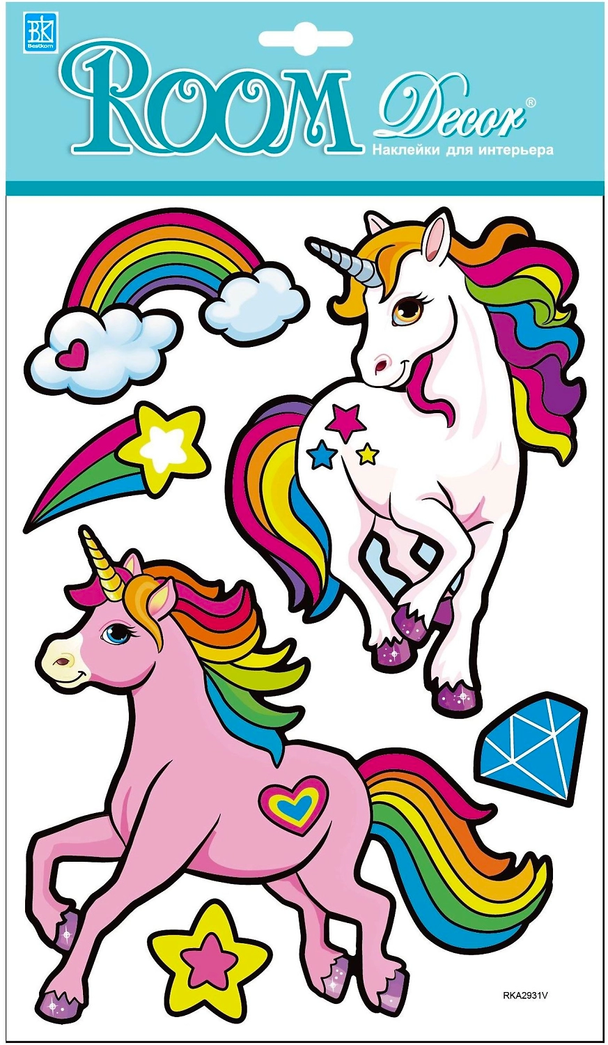 Наклейка-голограмма декоративная Room Decor Единороги 30x21 см влагостойкие