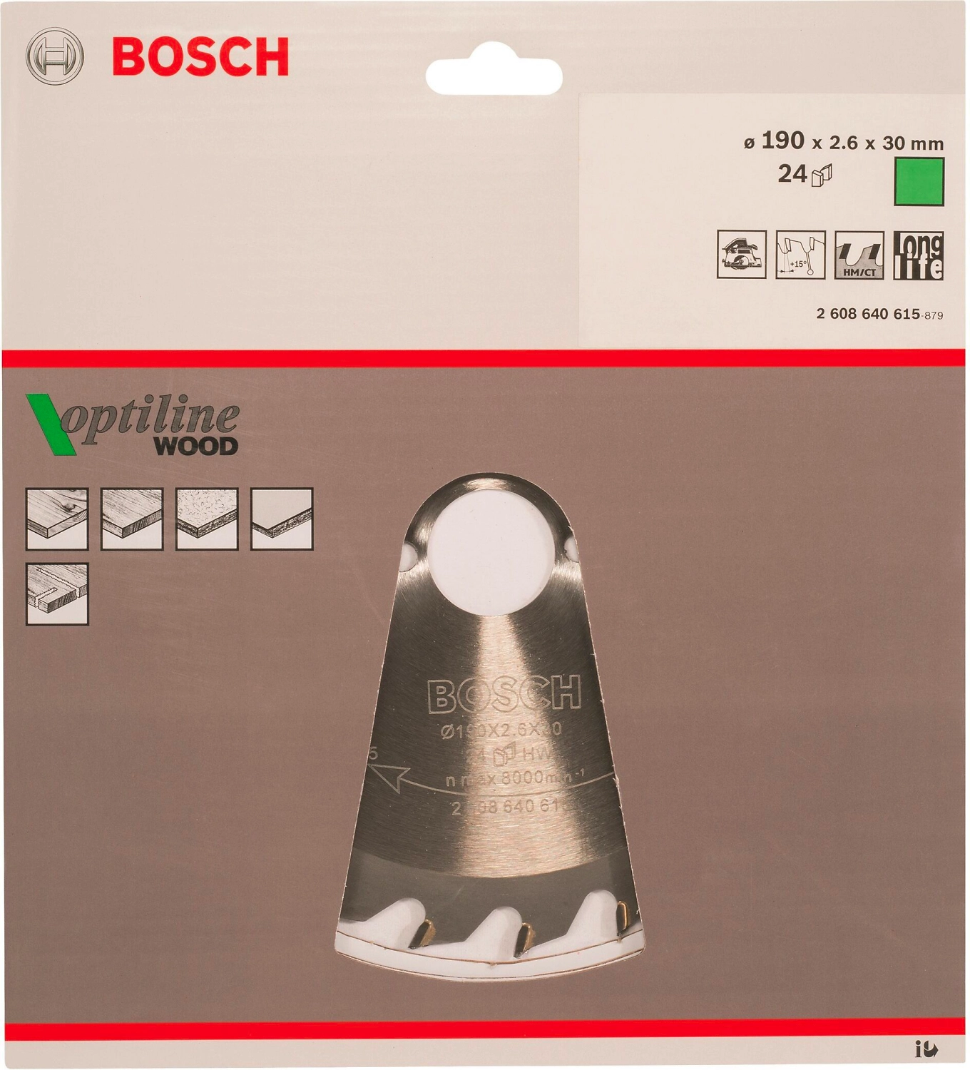 Отрезной диск по дереву BOSCH Optiline 190х30x2,6 мм