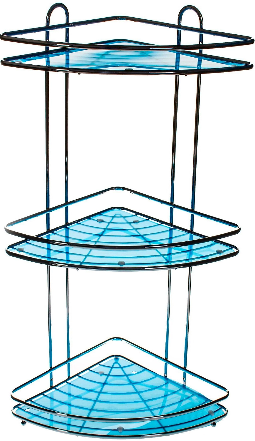 Полка угловая с синей вкладкой 3 яруса хром 58x23x23 см