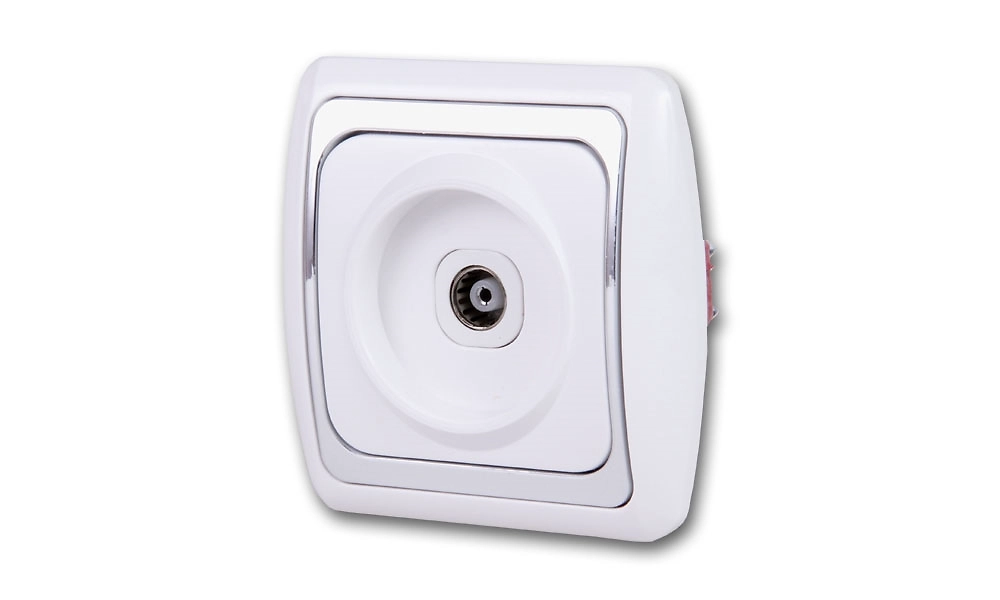 Розетка Дельта телевизионная белая с серебром СП