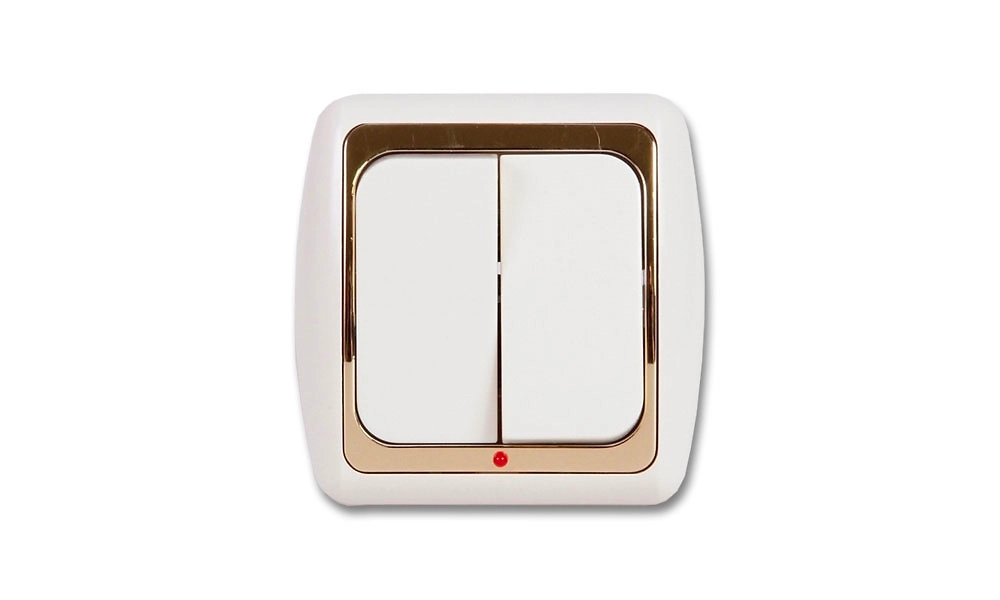 Выключатель REV Дельта двухклавишный СП белый/золото с подсветкой