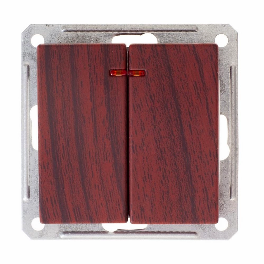 Выключатель Schneider Electric W59 двухклавишный с подсветкой мореный дуб