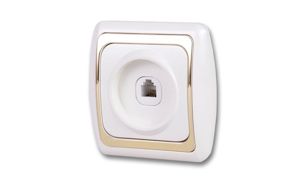 Розетка Дельта телефонная бежевая с золотом