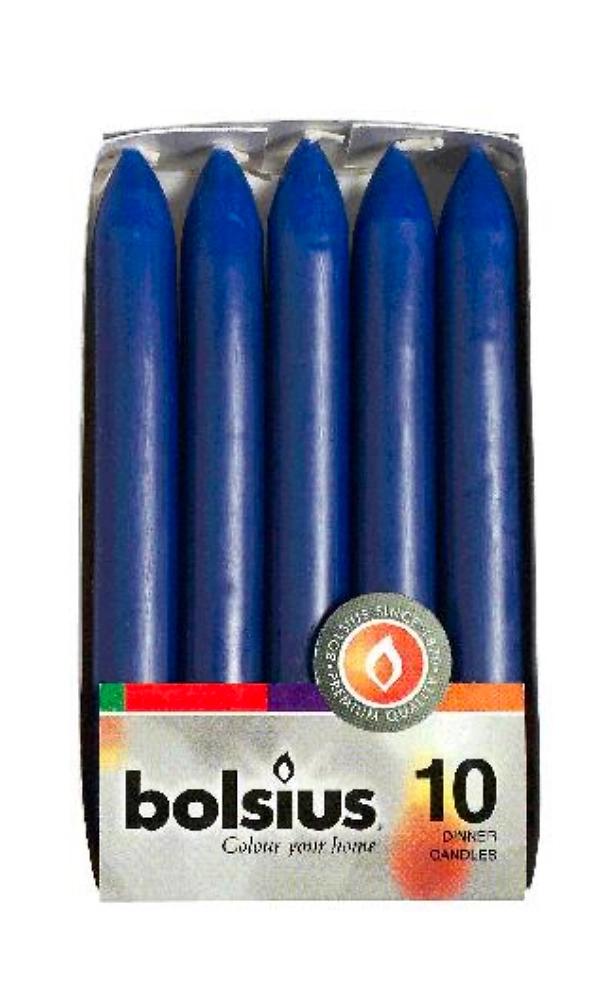 Свеча столовая Bolsius синяя 170 х 20 мм 10 штук