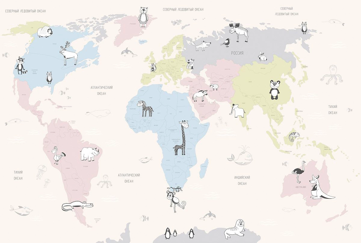 Флизелиновые обои ATELIERO фотообои Карта мира 40-8154 4х2,7 м