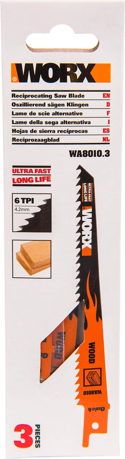 Полотно для сабельной пилы WORX WA8010.3 по дереву150 мм 4,2 мм 3 шт 