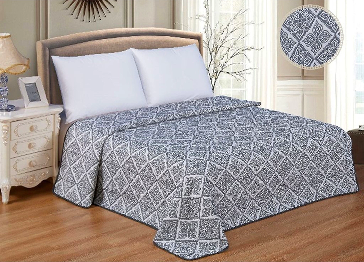 Покрывало ROMANCE 72942 жаккардовое темно-серое 200х220 см