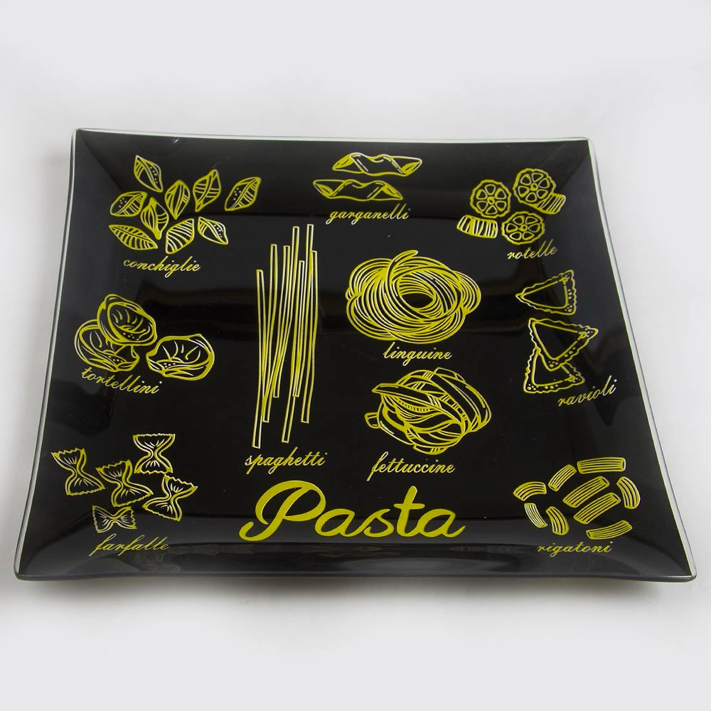 Тарелка обеденная NINA GLASS стеклянная 25 см черный/желтый