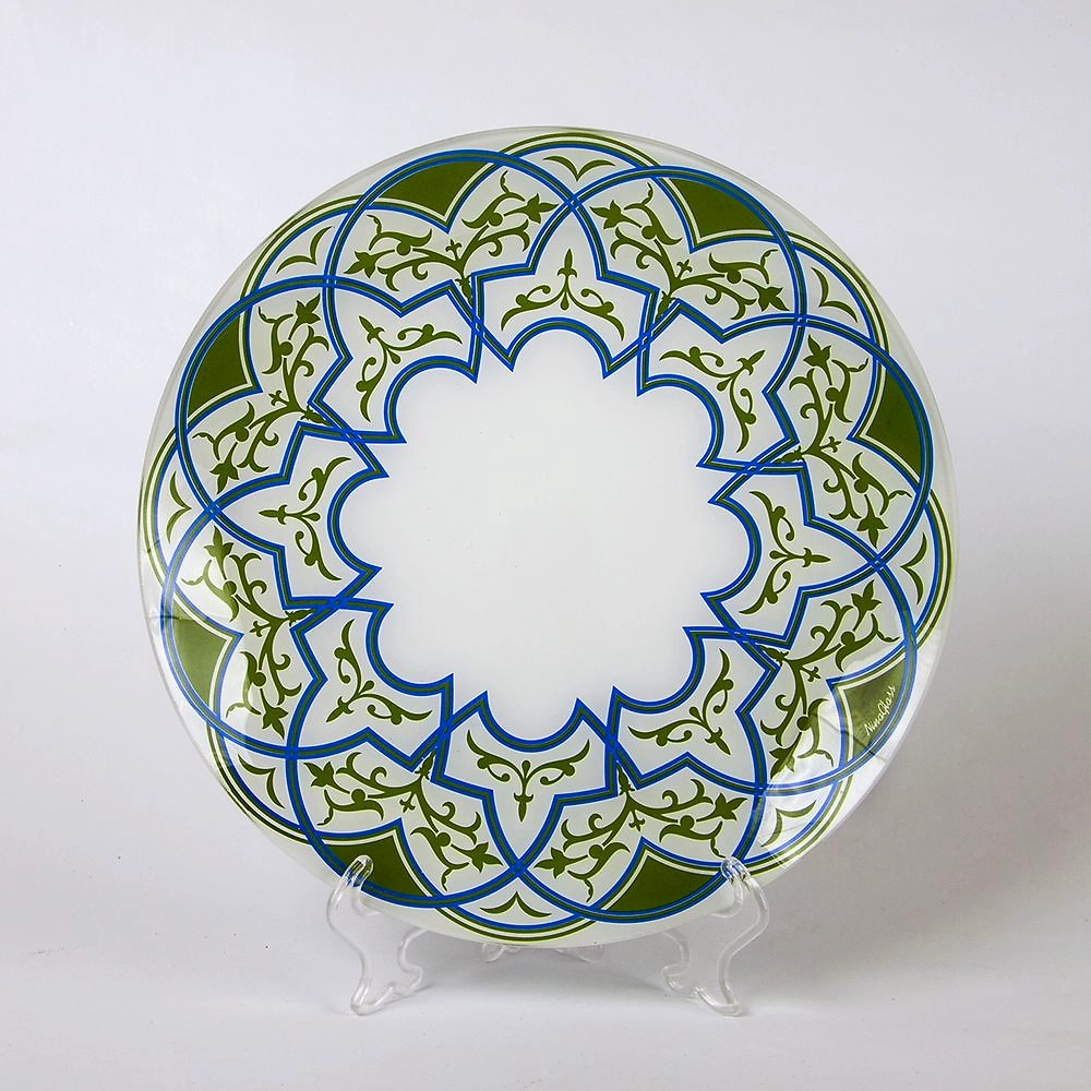 Тарелка обеденная NINA GLASS 26 см стеклянная белый/зеленый/синий