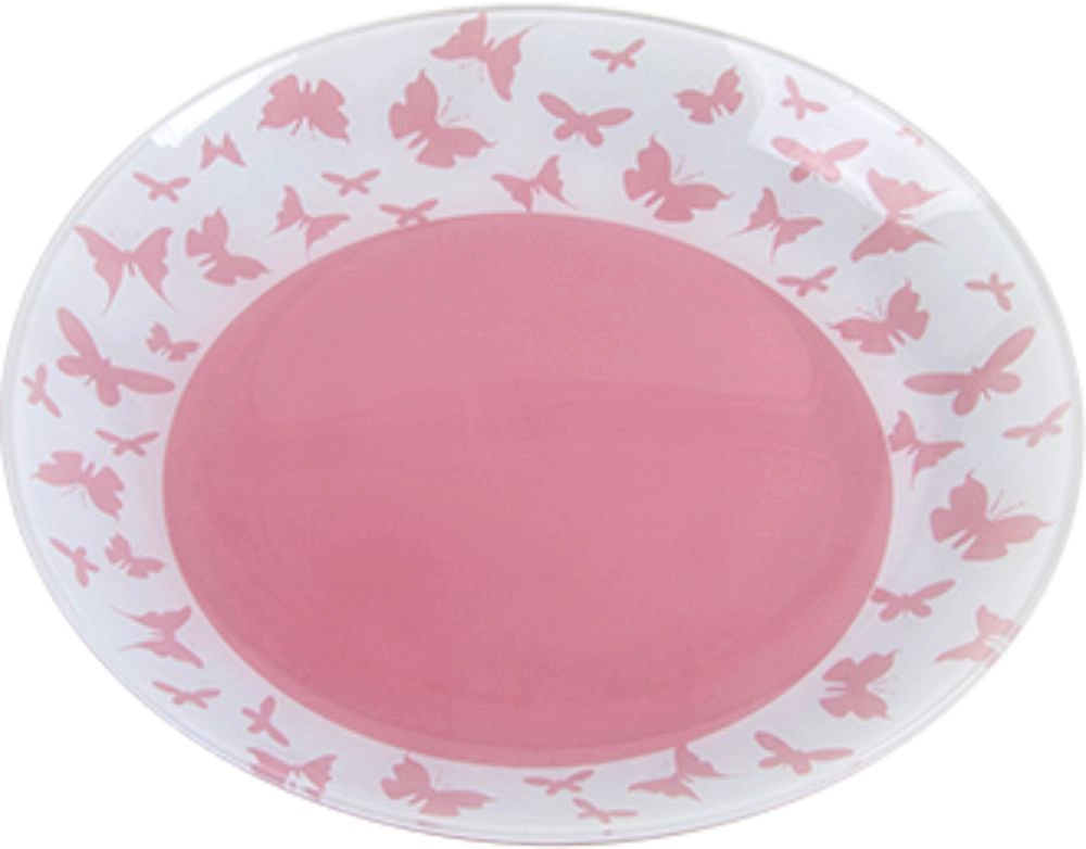 Тарелка обеденная NINA GLASS стеклянная 26 см розовый/белый