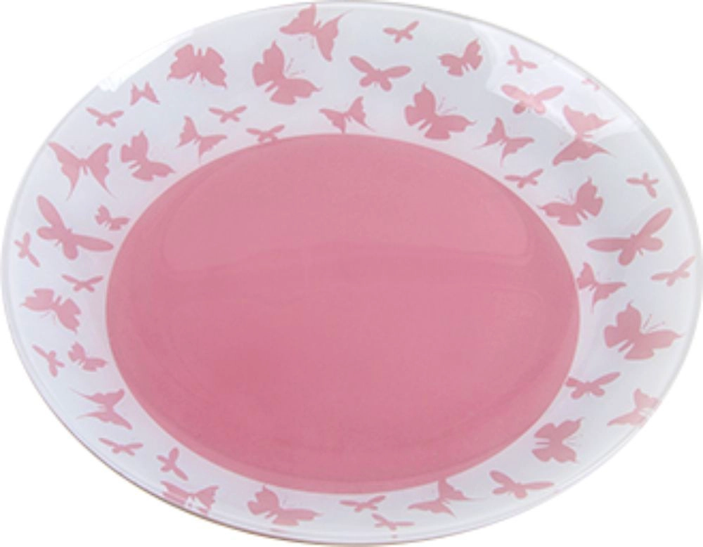 Тарелка обеденная NINA GLASS стеклянная 30 см розовый/белый