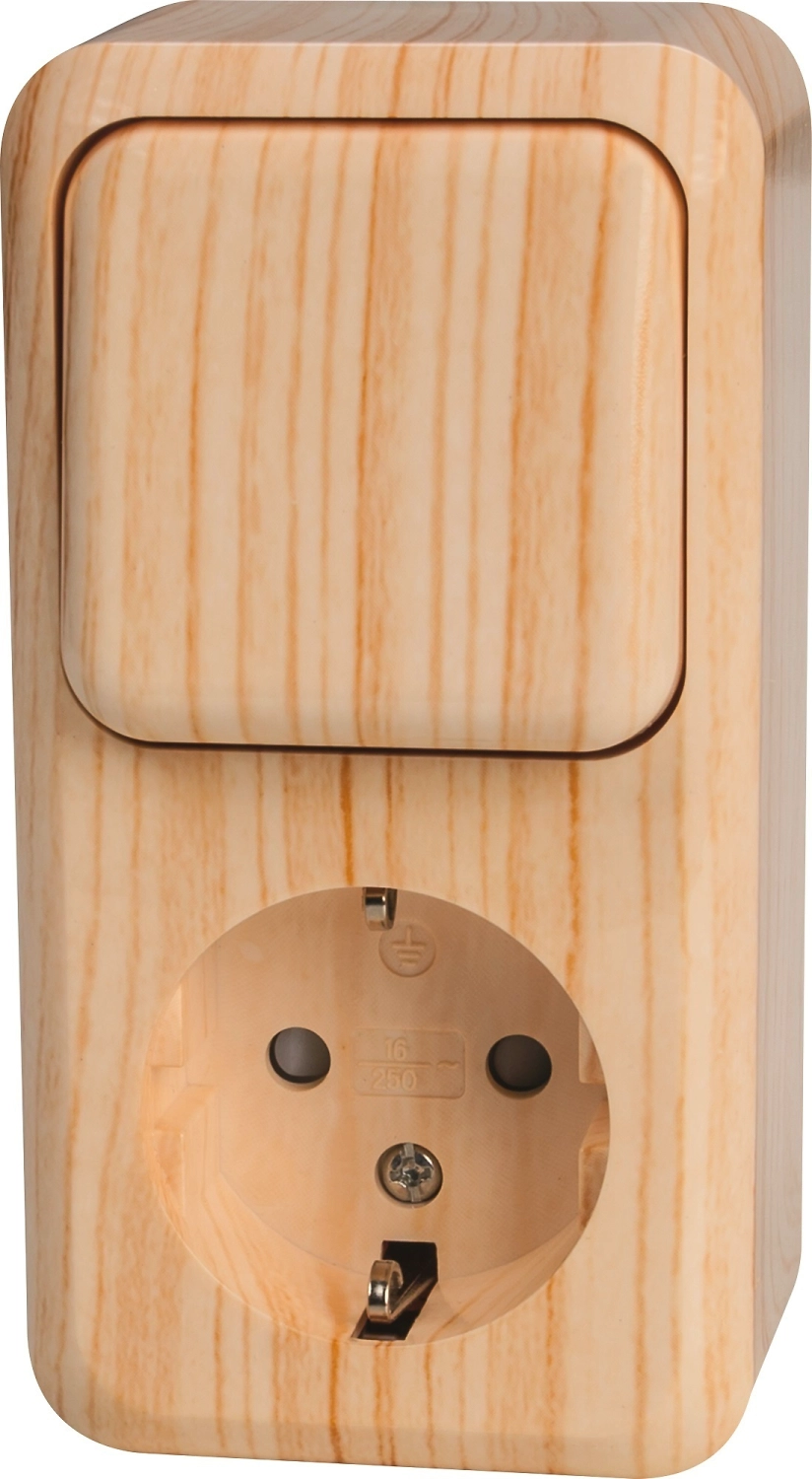 Комбинированный блок OBI с розеткой и переключателем дуб