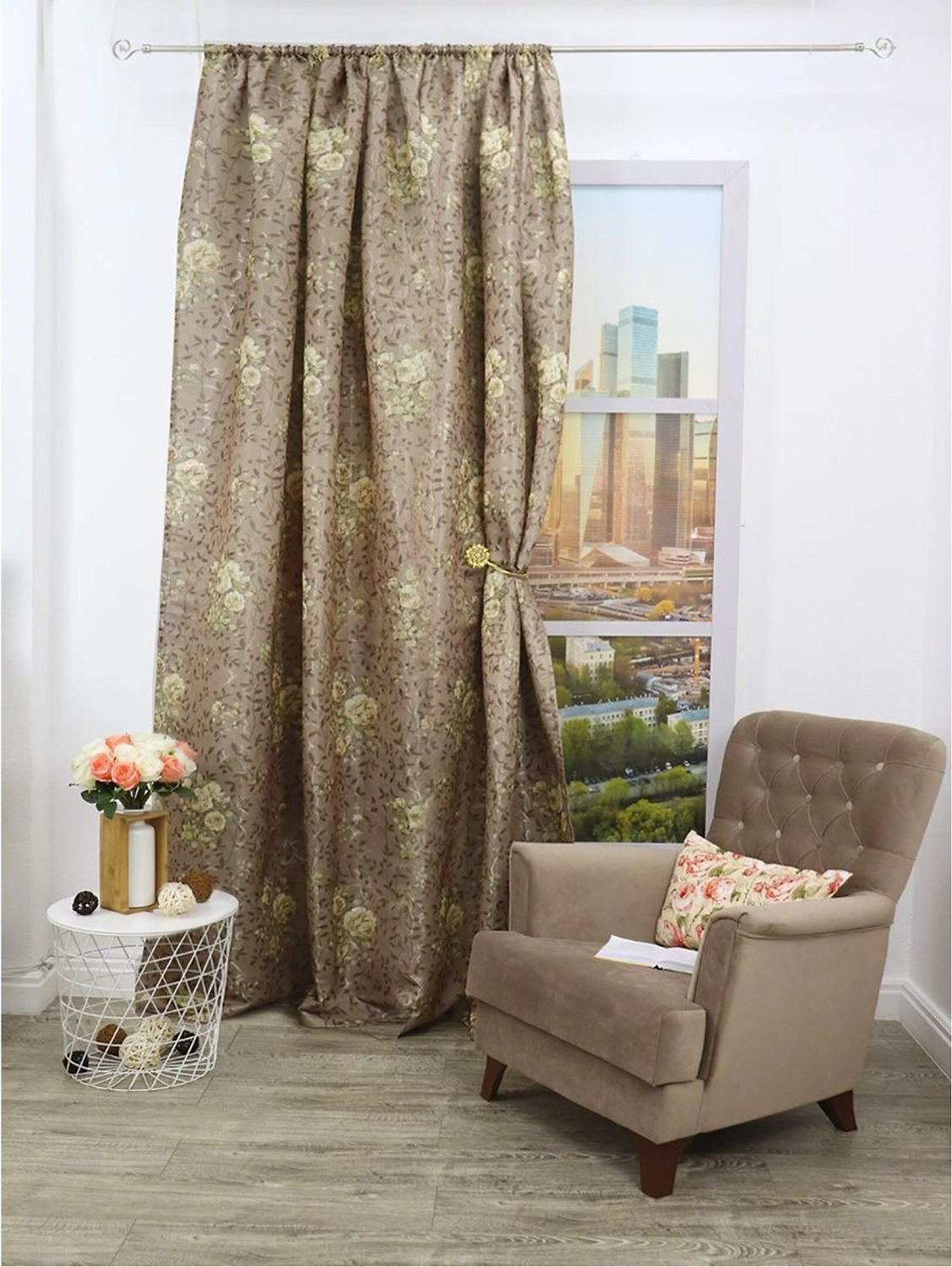 Штора портьерная Amore Mio ВЕРСАЛЬ 15611 270х140 см коричневая 1 шт