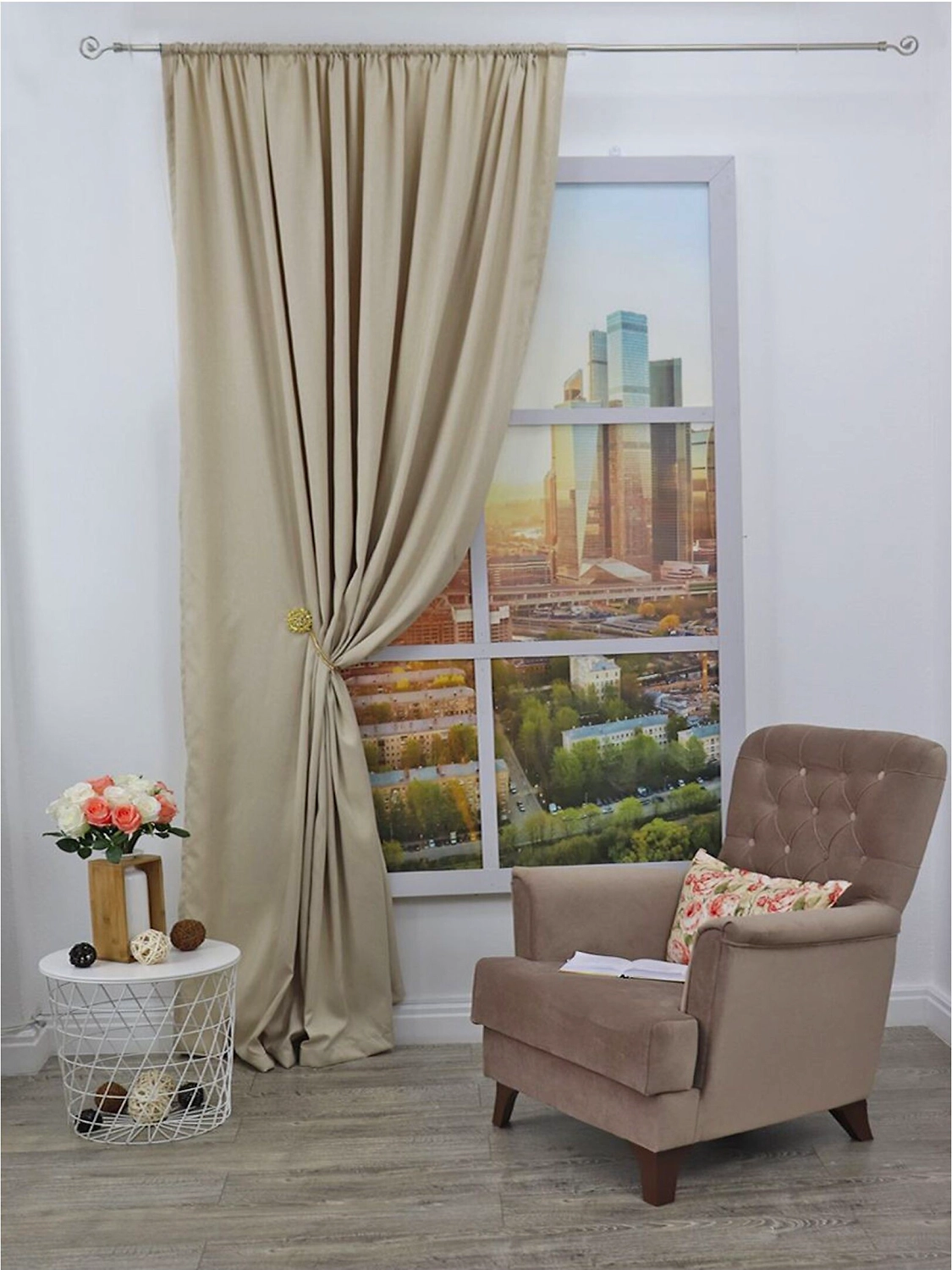 Штора портьерная Amore Mio МИНДАЛЬ 4480 270х200 см шампань 1 шт