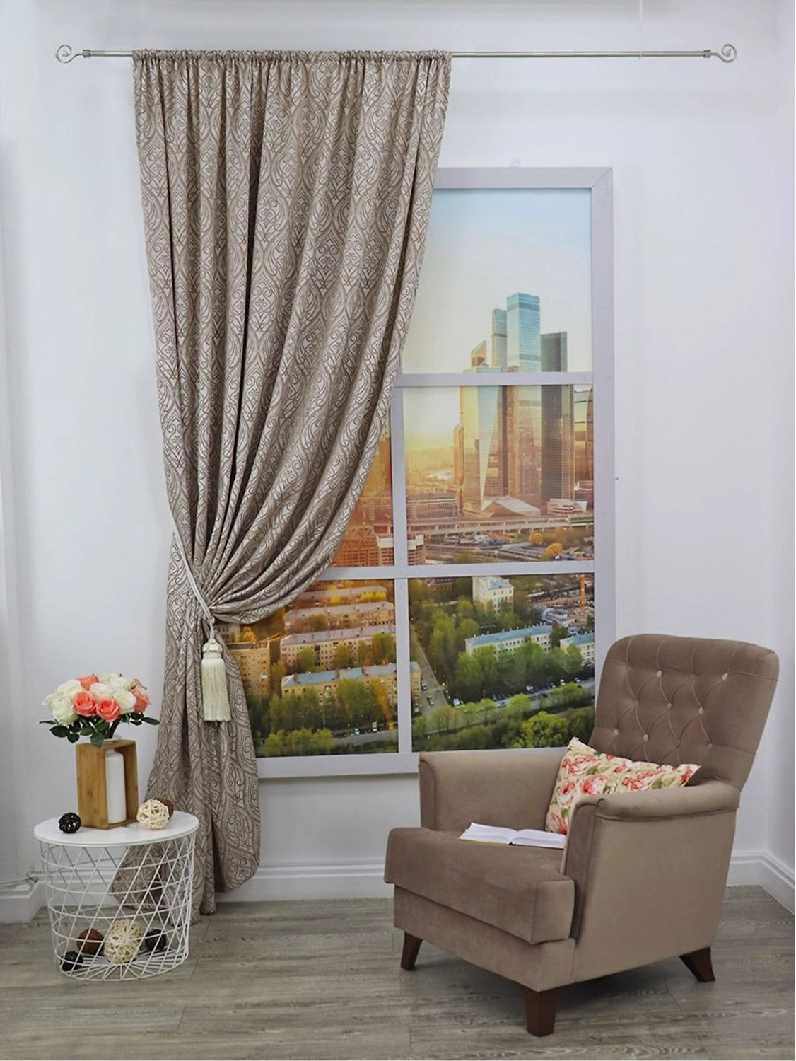 Штора портьерная Amore Mio МАРКИЗА 1039 200х270 см бежевая