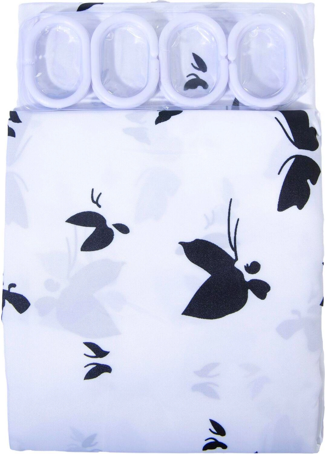 Штора для ванны VANSTORE Сердечки 180х200 см бело-черная