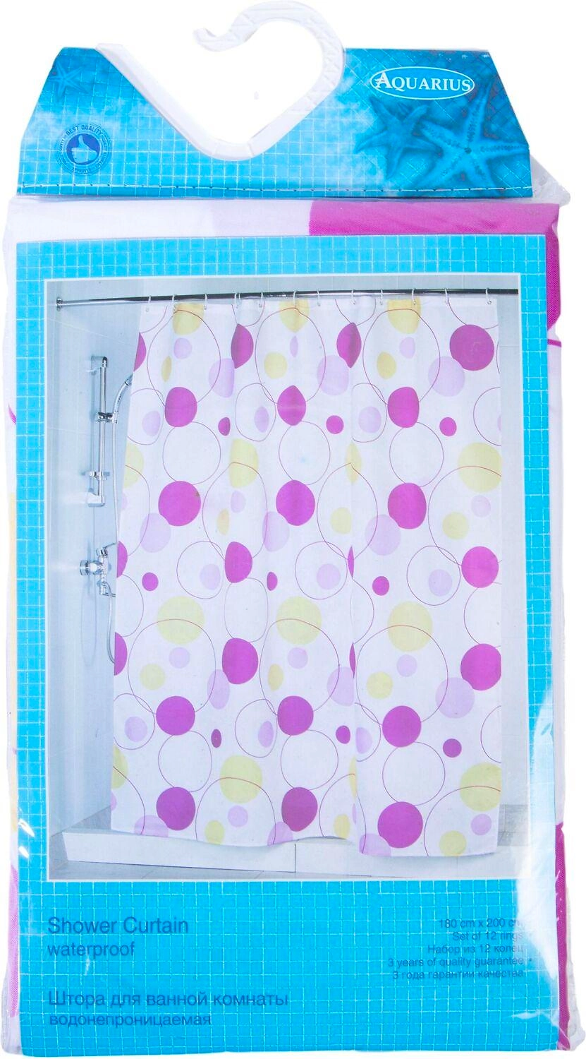 Штора для ванны Aquarius Разноцветные пузырьки 180х200 см розовая